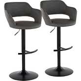 Margarite Adjustable Swivel Bar Stool in Black Metal & Grey Leatherette (Set of 2)